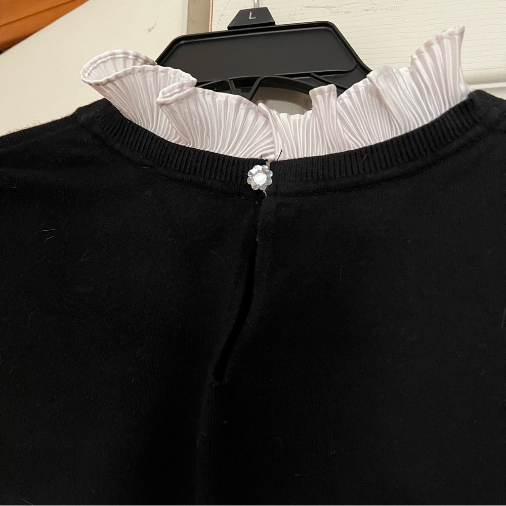Black Sweater with White Ruffle Trim - Picture 5 of 5